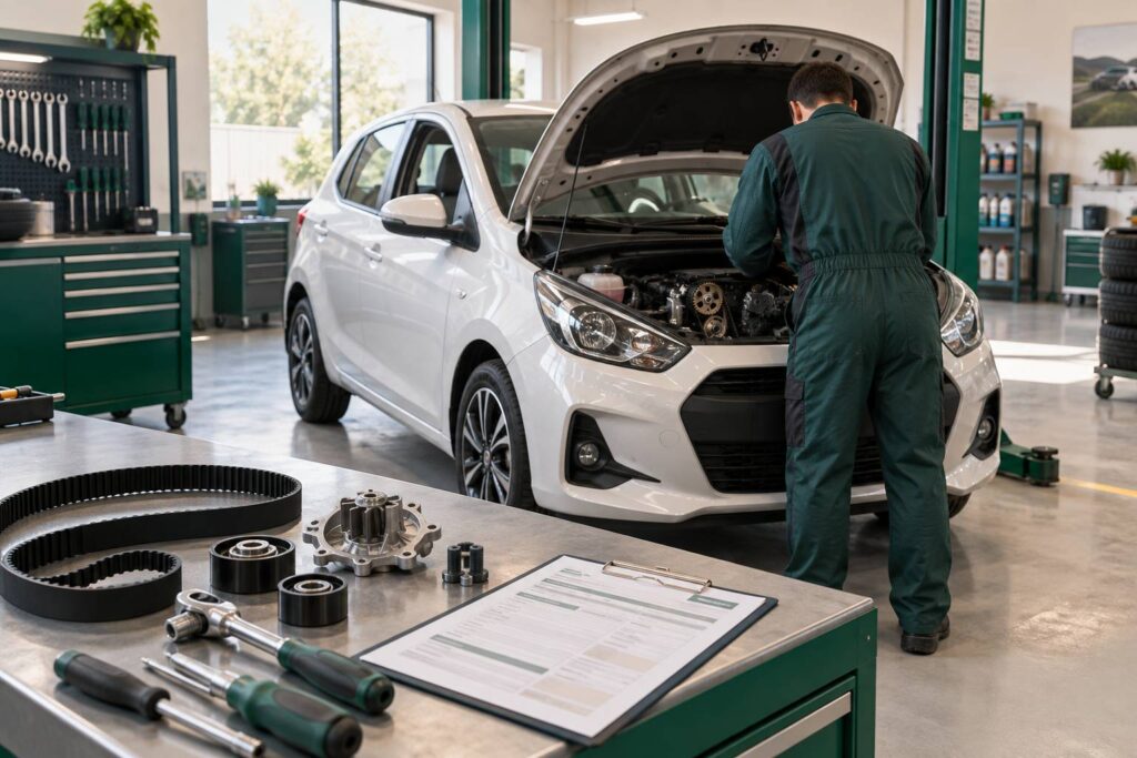 Illustration éditoriale du sujet : Coût estimé pour le remplacement de la courroie de distribution sur une Citroën C2