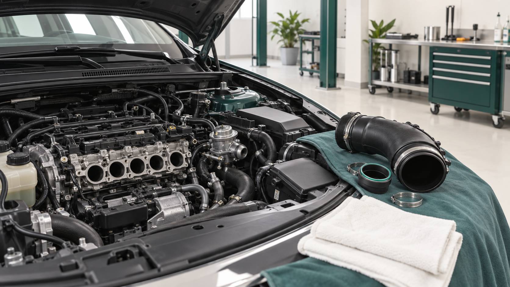 Conduite d'admission deposee dans un compartiment moteur ouvert